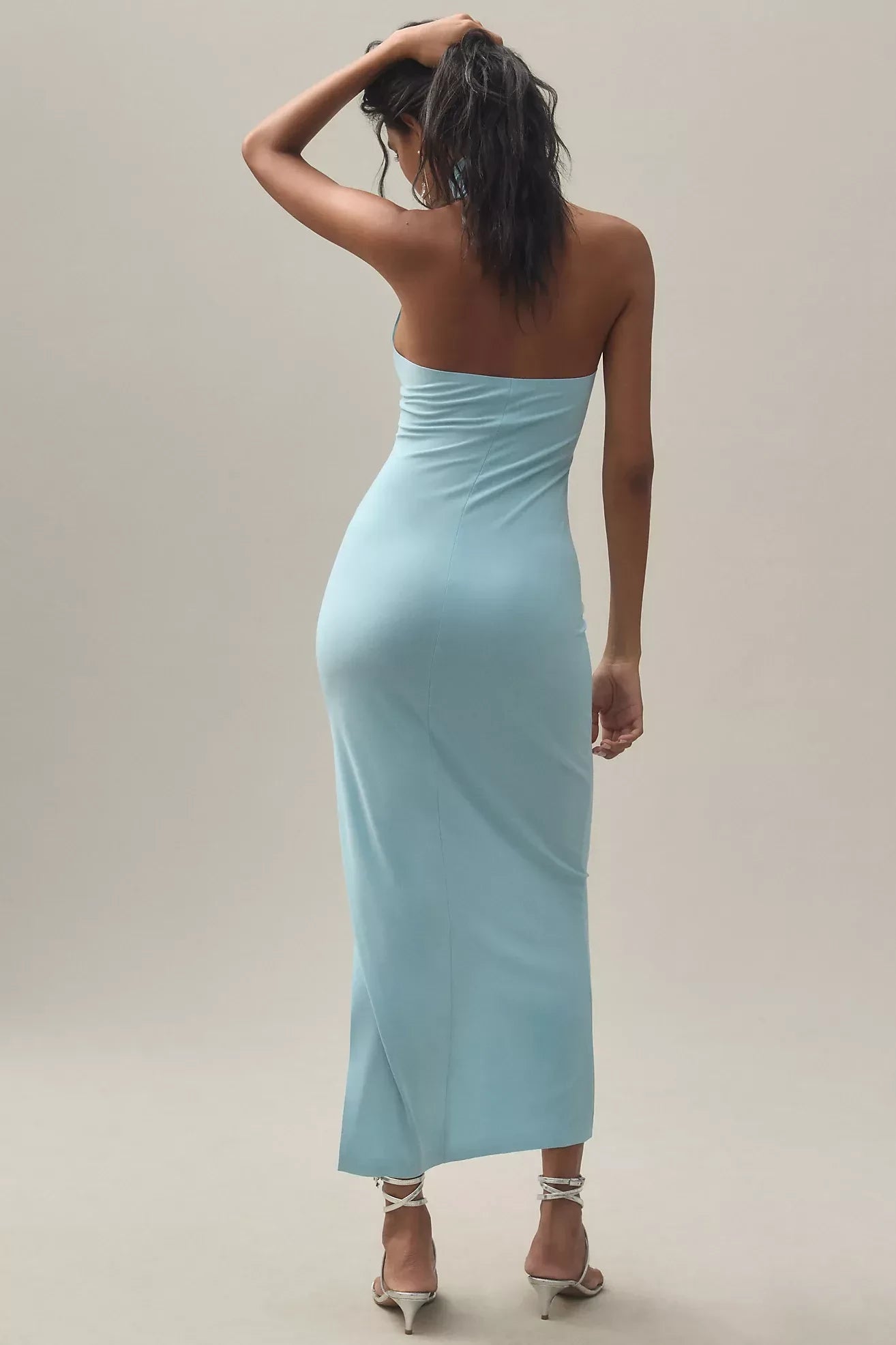 Chic Sheath High Neck Sleeveless Open Back Midi Length Evening Dress