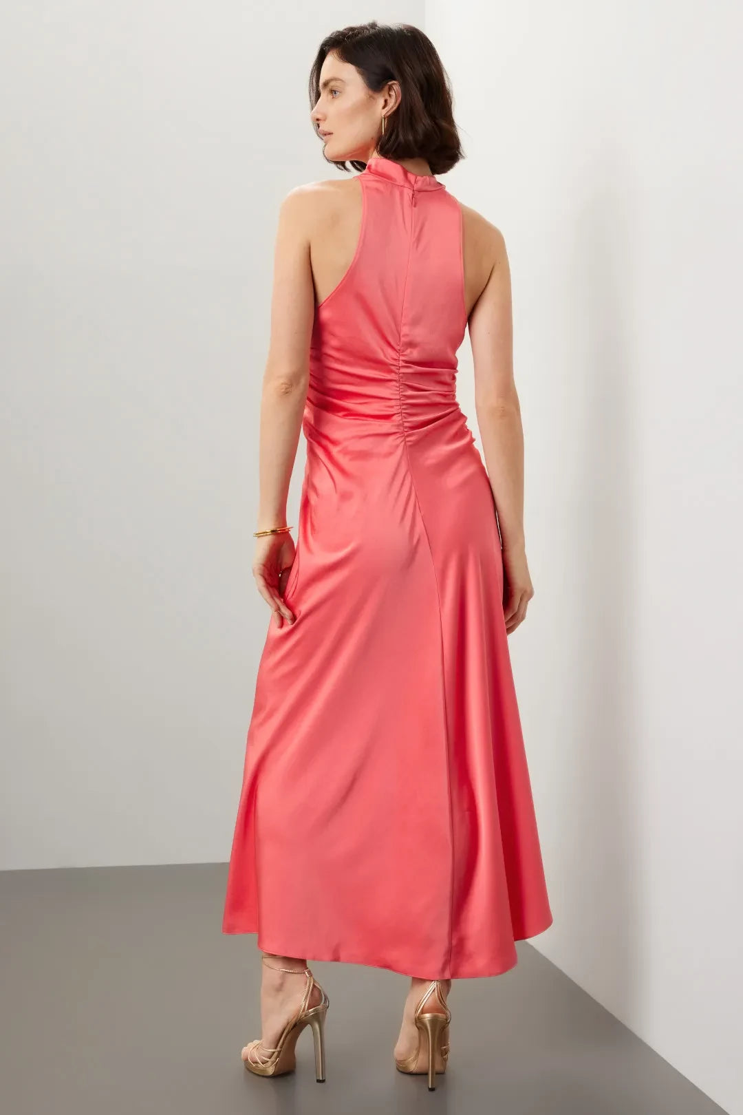 Chic Sheath High Neck Sleeveless Ruched Side Asymmetrical Hem Plus Size Prom Dress