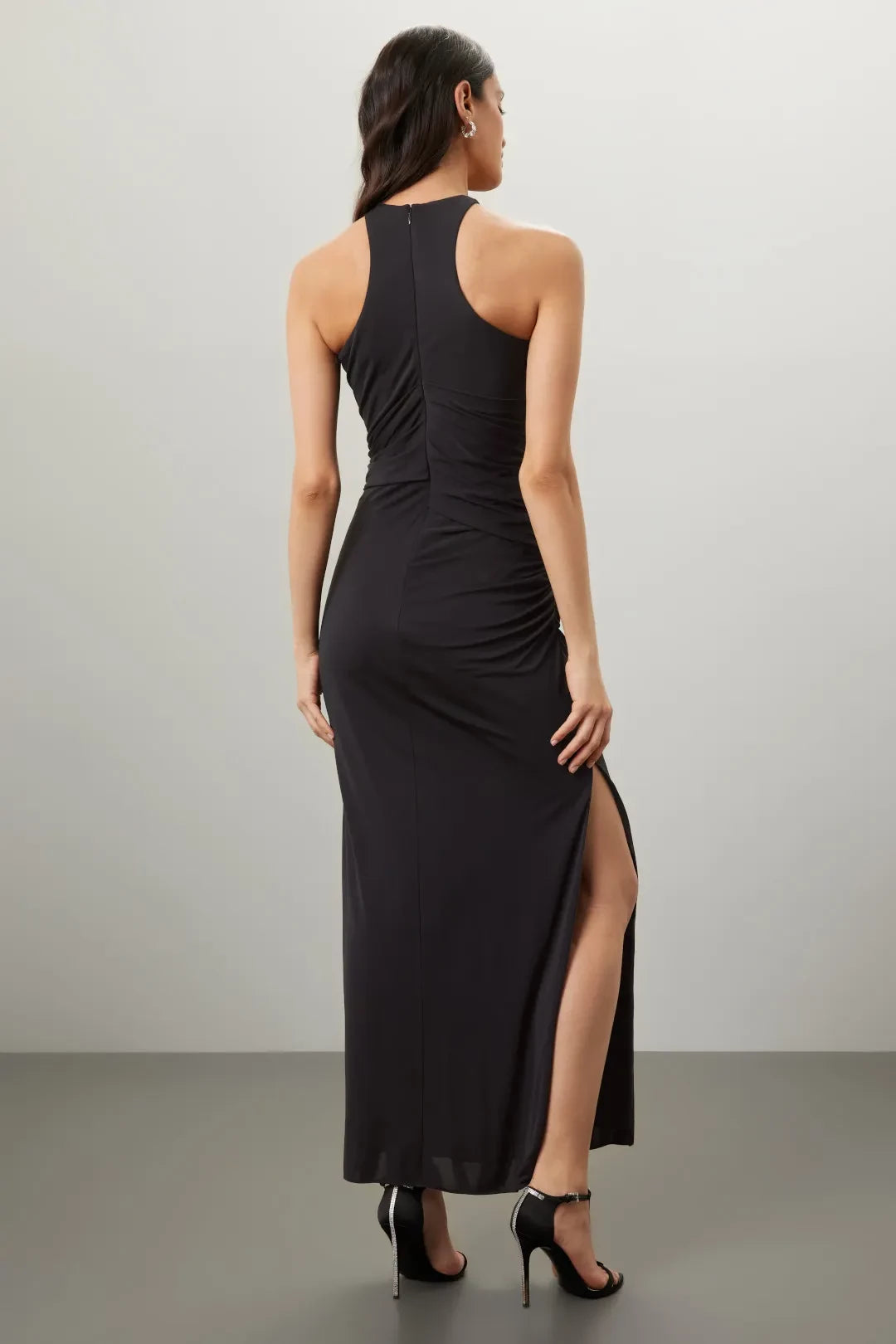 Chic Sheath High Neck Sleeveless Ruched Side Floor Length Plus Size Prom Dress