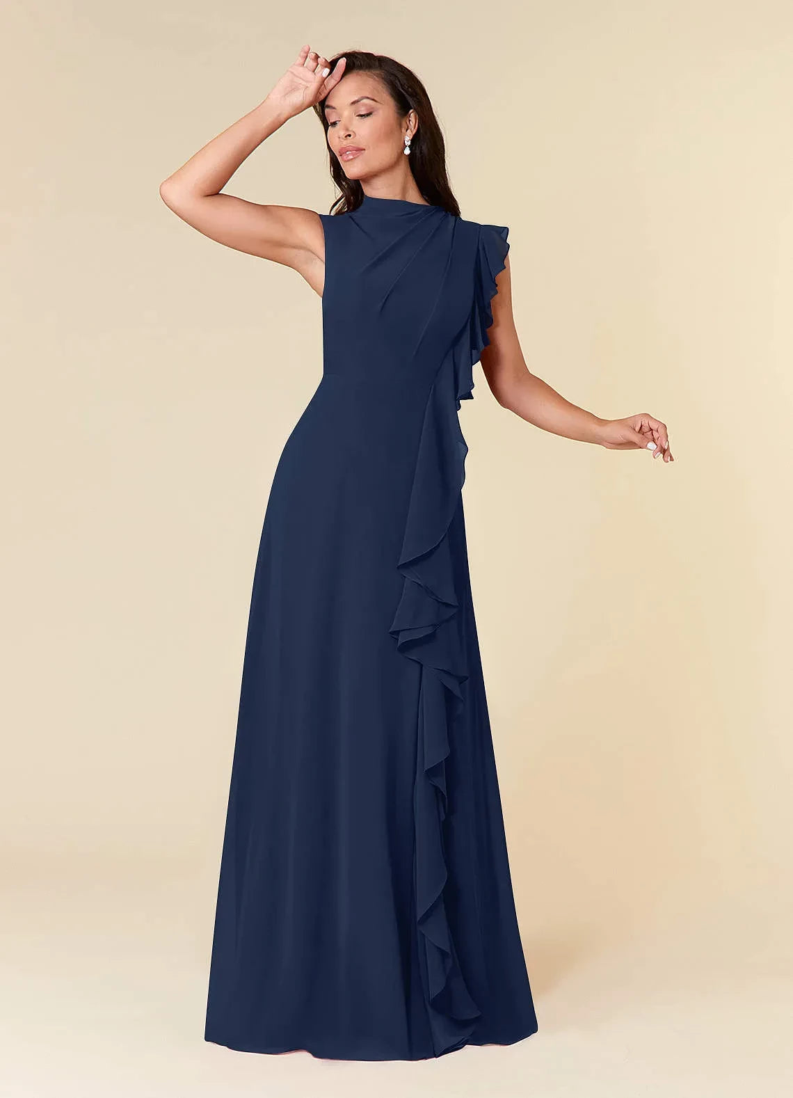 Chic Sheath High Neck Sleeveless Zip Back Floor Length Mother of the Bride Dress
