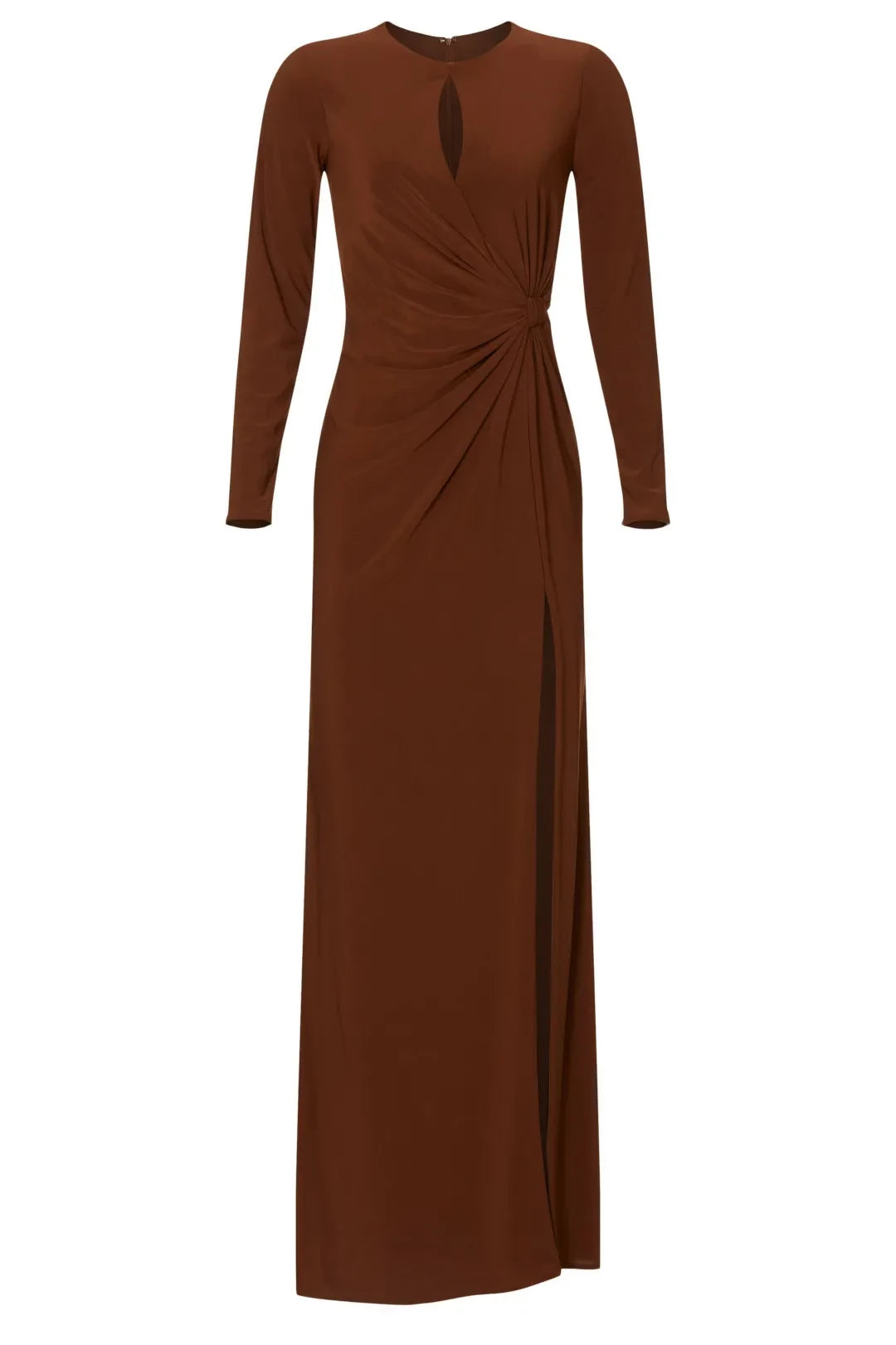 Chic Sheath Keyhole Neck Long Sleeve Ruched Side High Slit Floor Length Plus Size Prom Dress