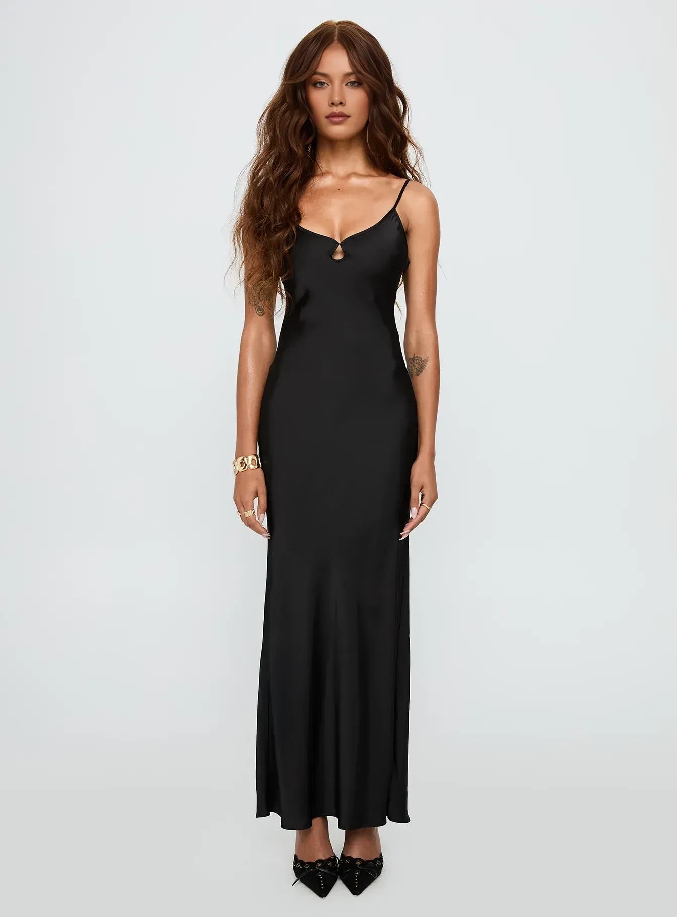 Chic Sheath Keyhole Neck Spaghetti Strap Tie Back Floor Length Evening Dress