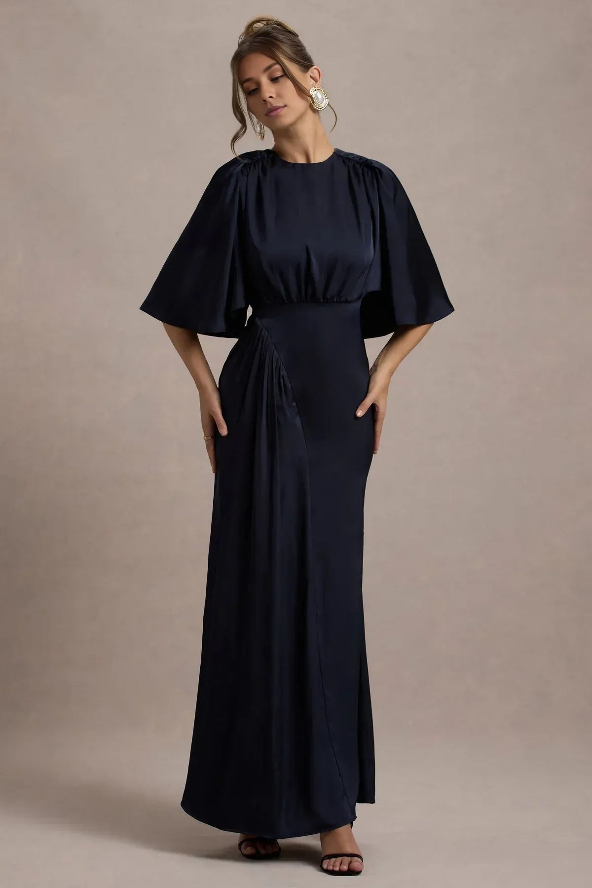 Chic Sheath Mock Neck Cape Sleeve Zipper Back Floor Length Evening Dress