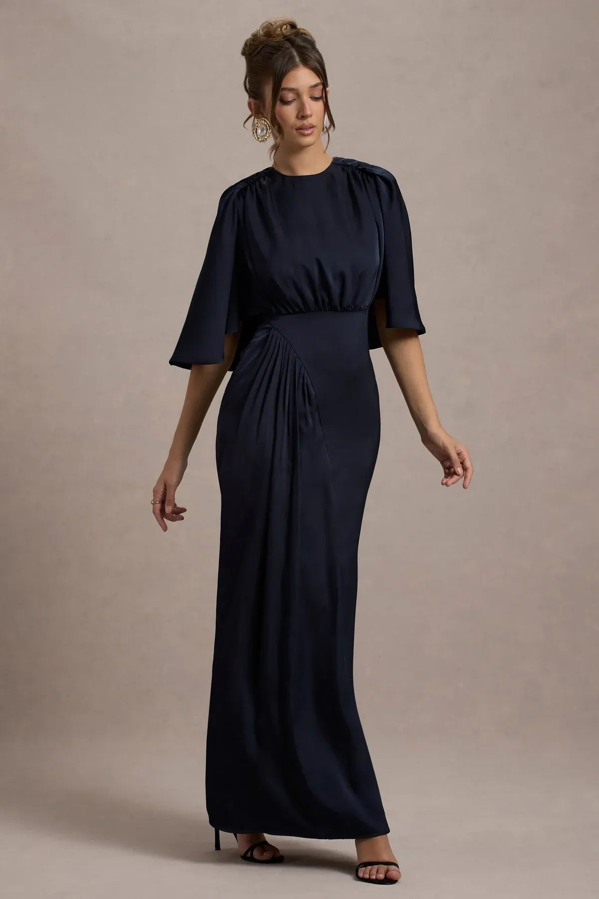Chic Sheath Mock Neck Cape Sleeve Zipper Back Floor Length Evening Dress