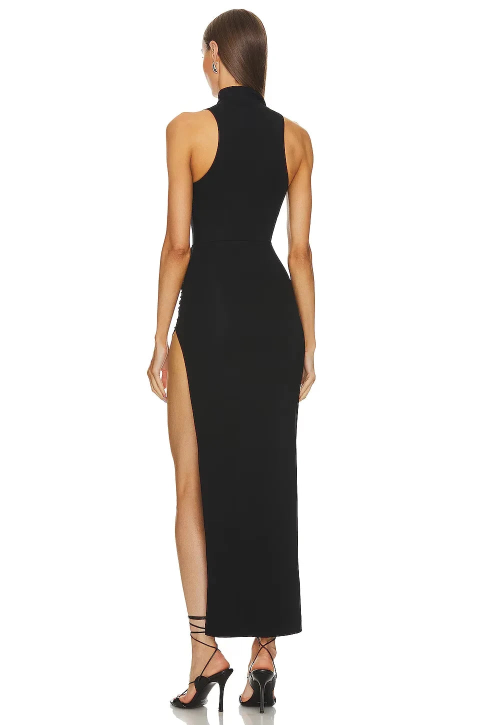 Chic Sheath Mock Neck Sleeveless High Slit Midi Length Evening Dress