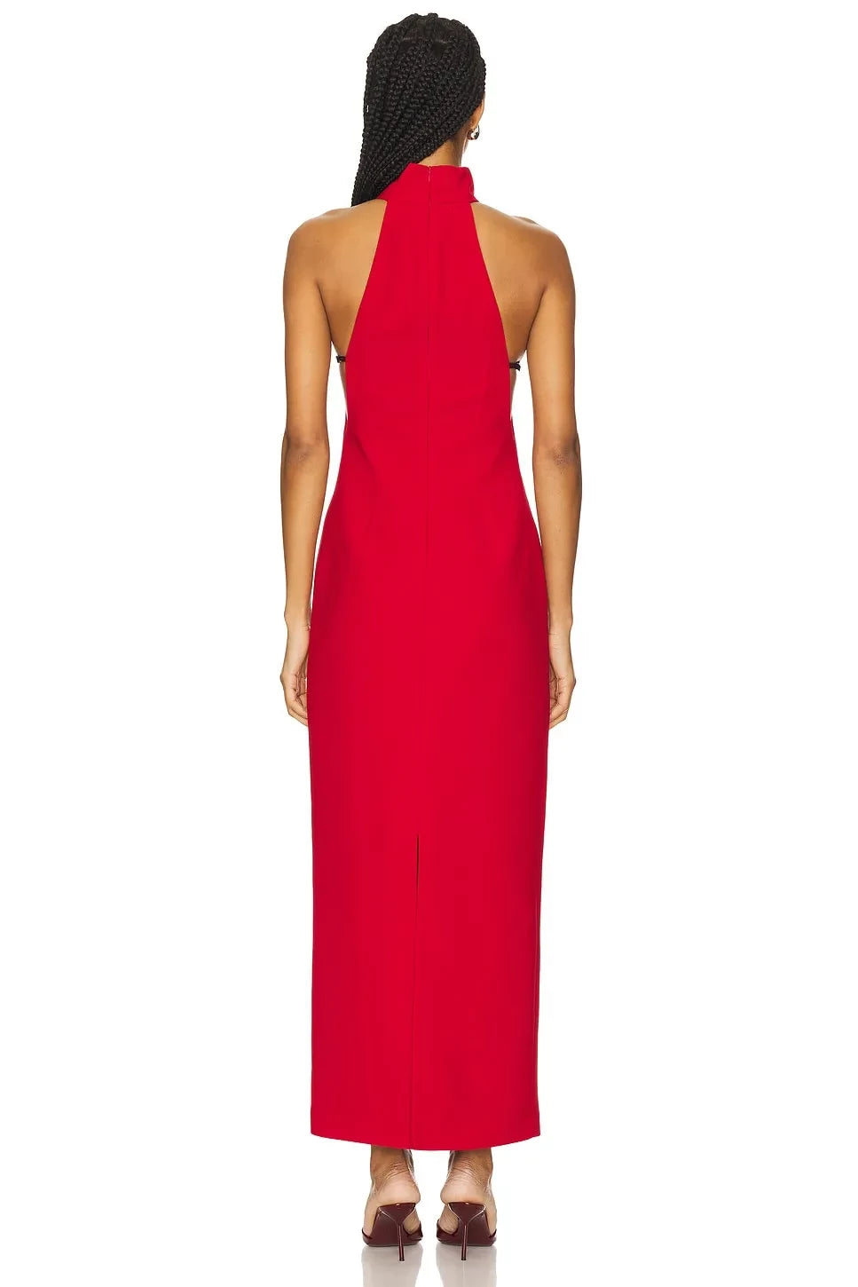 Chic Sheath Mock Neck Sleeveless Zipper Back High Slit Midi Length Prom Dress