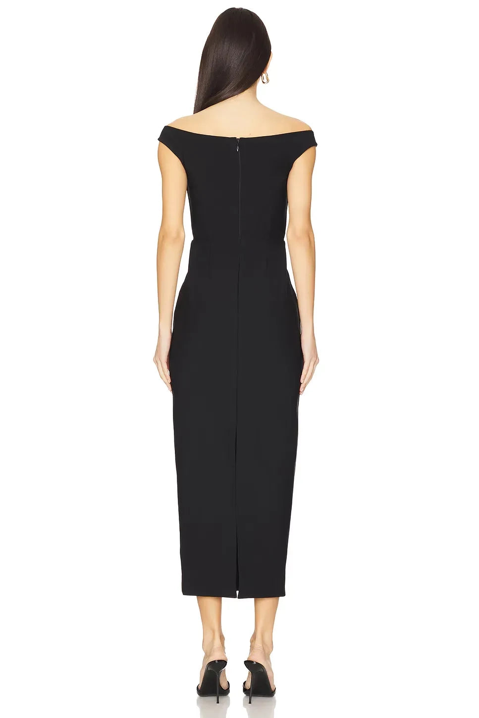 Chic Sheath Off Shoulder Cap Sleeve High Slit Midi Length Prom Dress