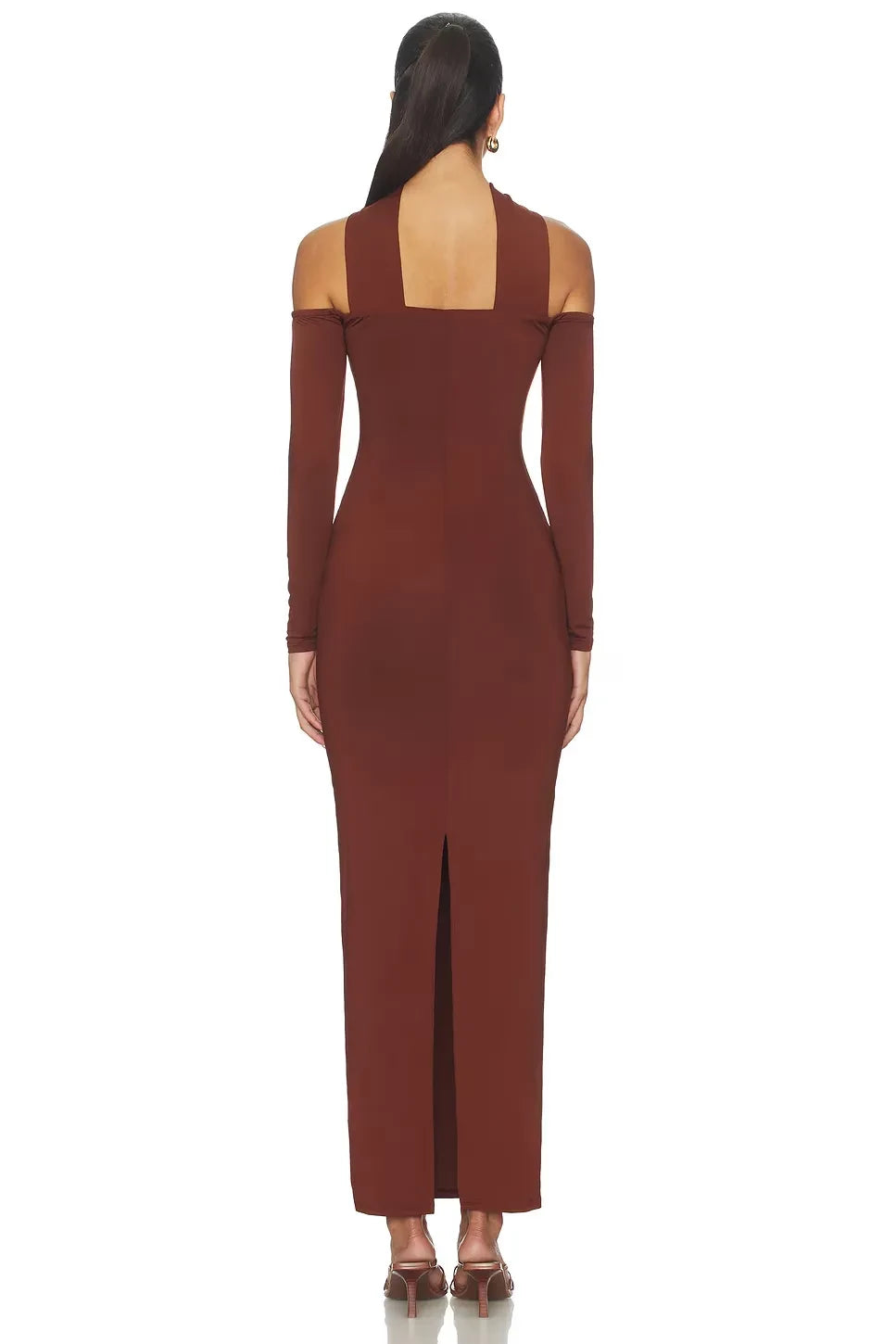 Chic Sheath Off Shoulder Long Sleeve Cutout Back Floor Length Evening Dress