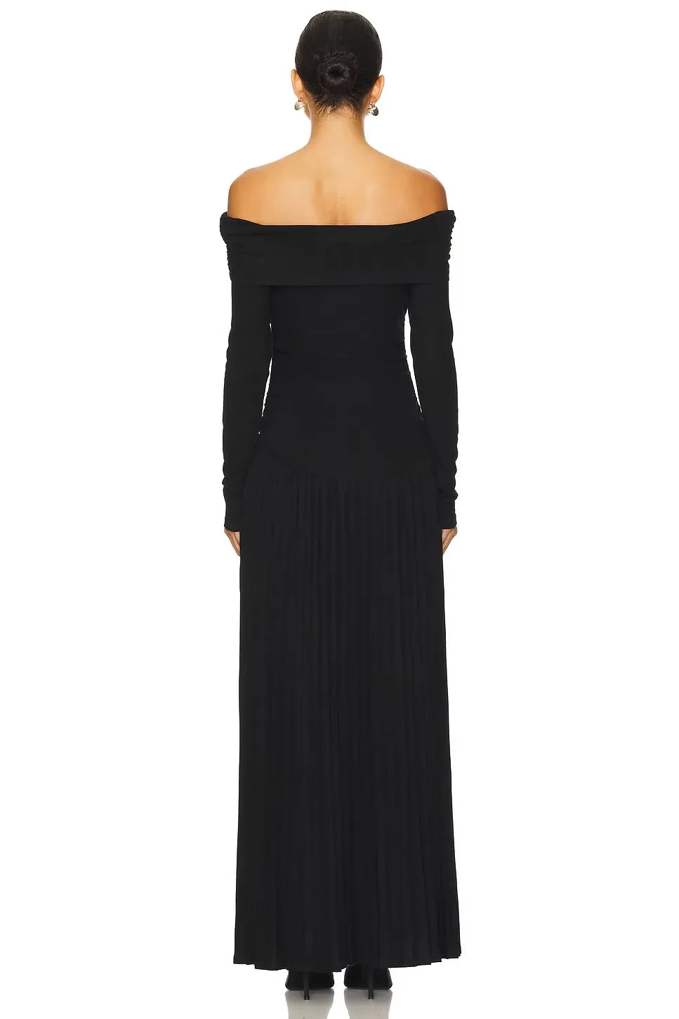 Chic Sheath Off Shoulder Long Sleeve Pleated Hem Floor Length Evening Dress