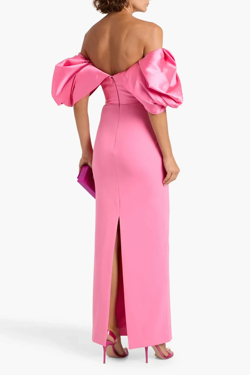 Chic Sheath Off Shoulder Puff Sleeve Open Back High Slit Floo Length Plus Size Evening Dress