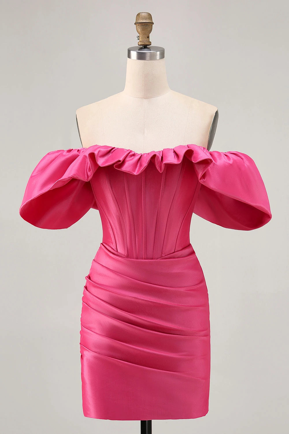 Chic Sheath Off Shoulder Ruffle Sleeve Ruched Back Mini Party Dress Homecoming Dress