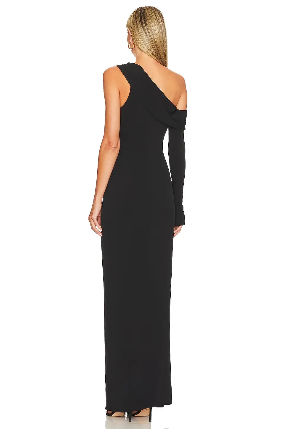 Chic Sheath One Shoulder Asymmetric Sleeve Solid Back Floor Length Evening Dress