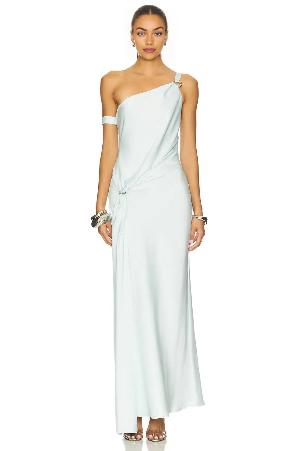 Chic Sheath One Shoulder Asymmetric Sleeve Zipper Back Floor Length Evening Dress