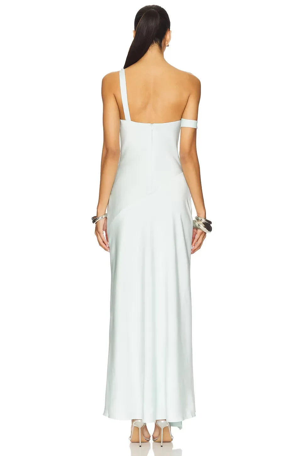 Chic Sheath One Shoulder Asymmetric Sleeve Zipper Back Floor Length Evening Dress