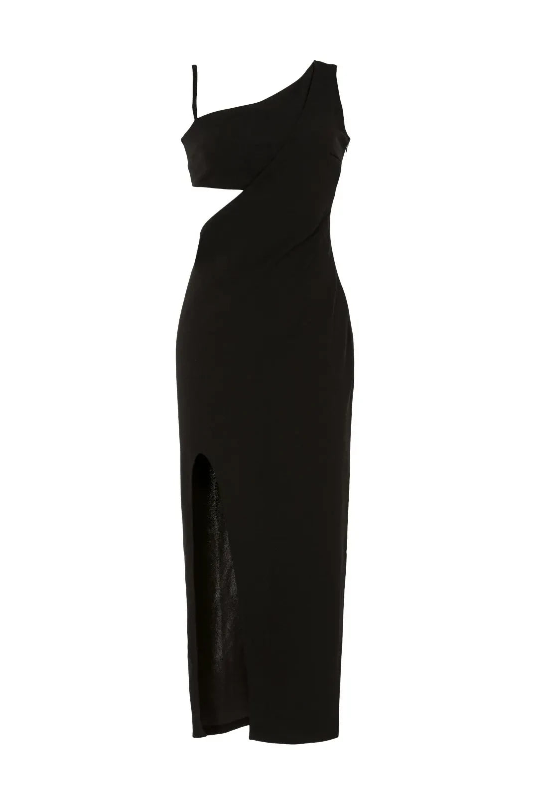 Chic Sheath One Shoulder Cutout Waist High Slit Midi Length Plus Size Prom Dress