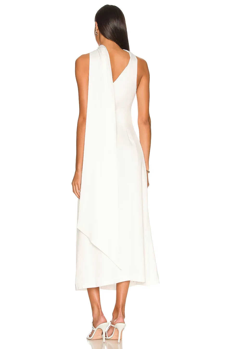 Chic Sheath One Shoulder Drape Neck Sleeveless Open Back Midi Evening Dress