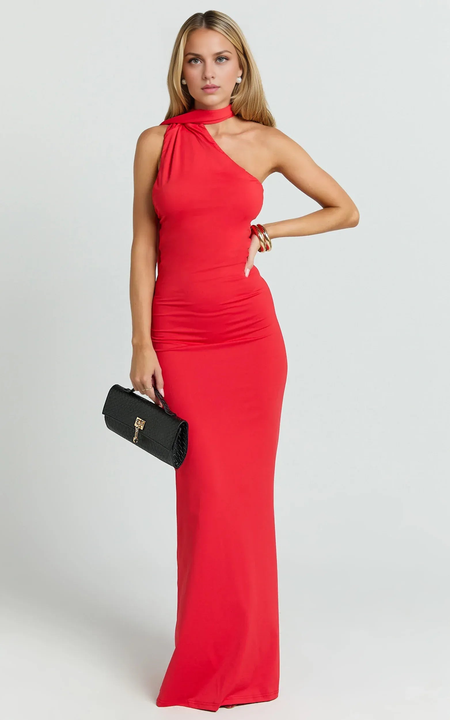 Chic Sheath One Shoulder Halter Neck Open Back Floor Length Plus Size Evening Dress