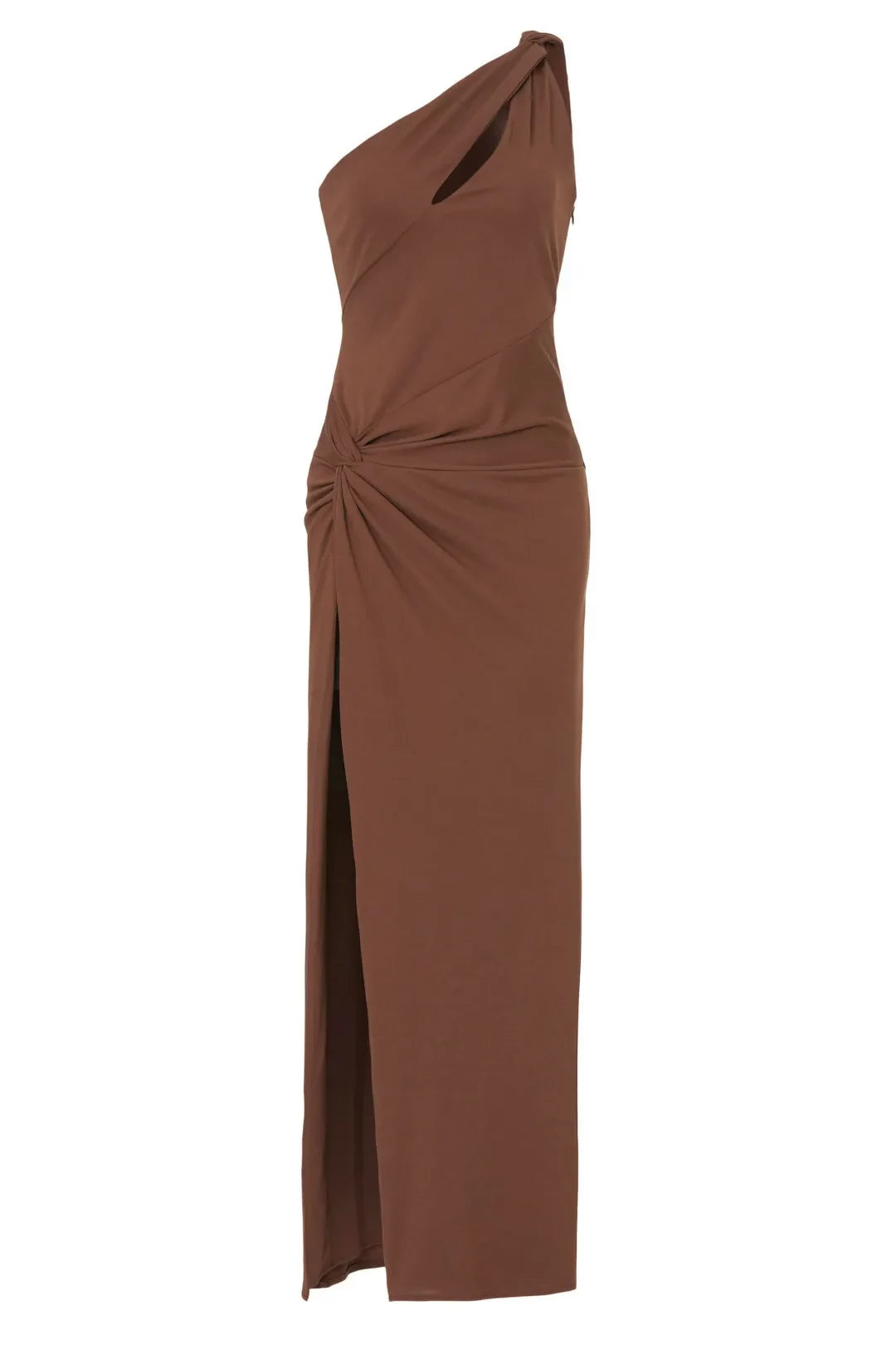 Chic Sheath One Shoulder Knot Detail High Slit Floor Length Plus Size Prom Dress