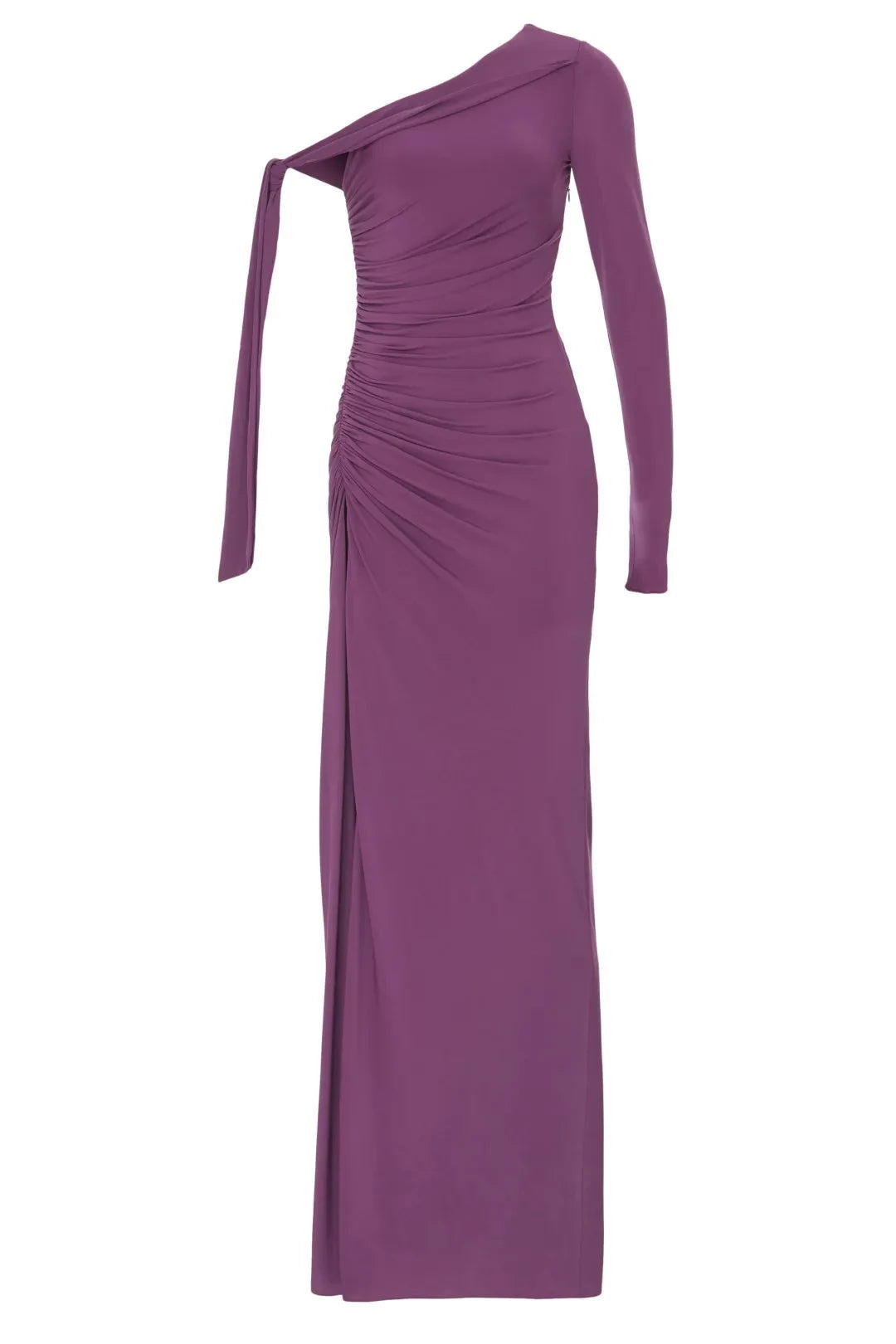 Chic Sheath One Shoulder Ruched Side High Slit Floor Length Plus Size Prom Dress