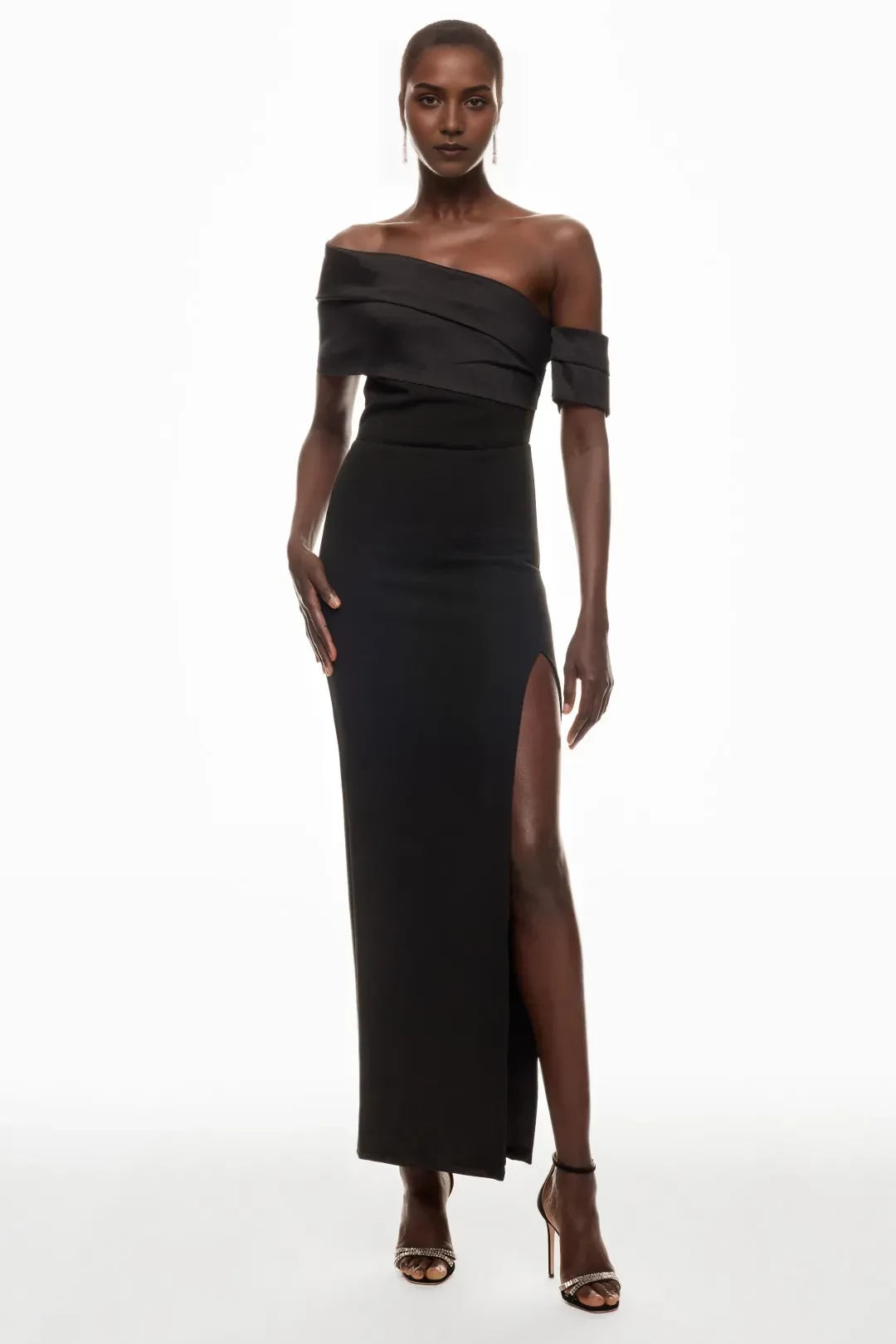 Chic Sheath One Shoulder Short Sleeve Side Slit Floor Length Plus Size Prom Dress