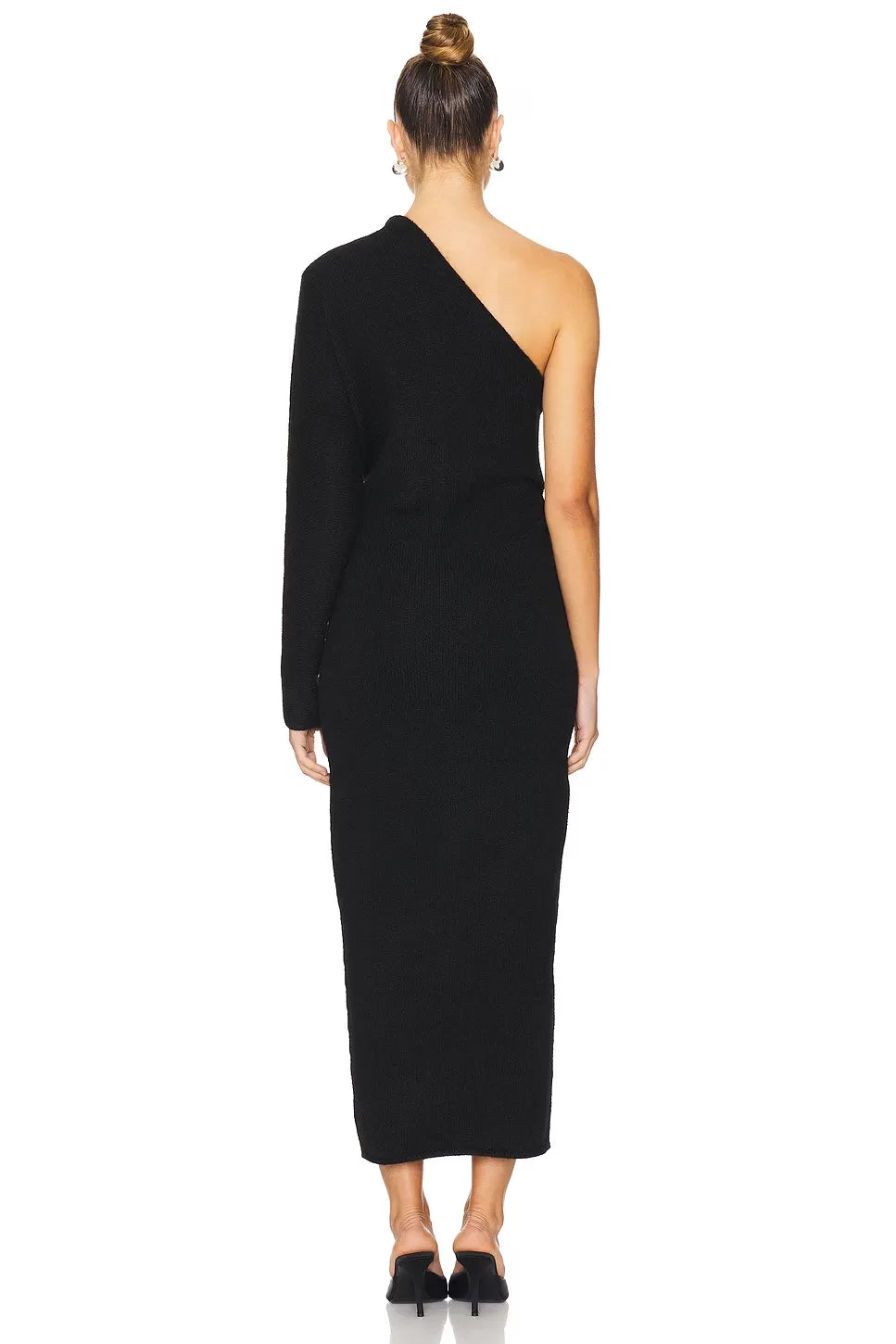 Chic Sheath One Shoulder Single Sleeve Asymmetric Back Midi Length Evening Dress