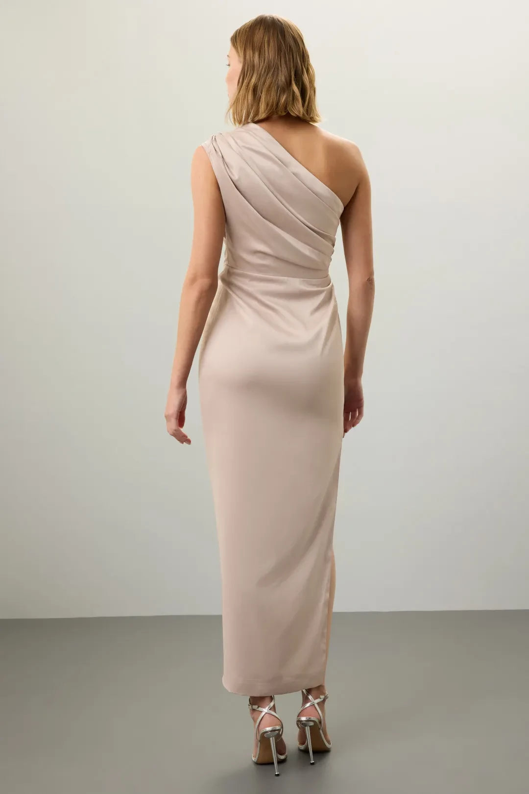 Chic Sheath One Shoulder Sleeveless Draped Midi Length Plus Size Prom Dress