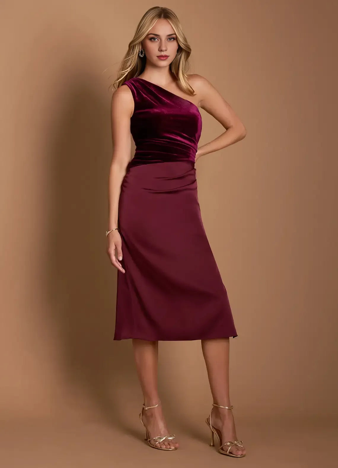 Chic Sheath One Shoulder Sleeveless Open Back Midi Length For Sale Prom Dress