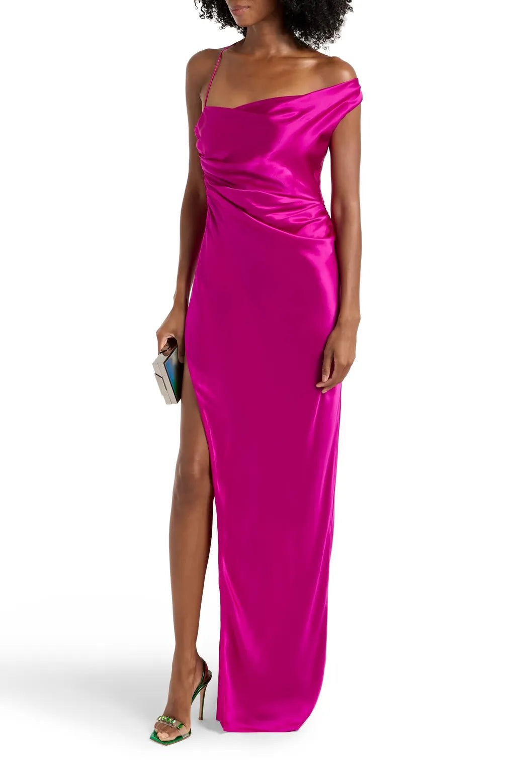 Chic Sheath One Shoulder Sleeveless Ruched Side High Slit Floor Length Plus Size Evening Dress