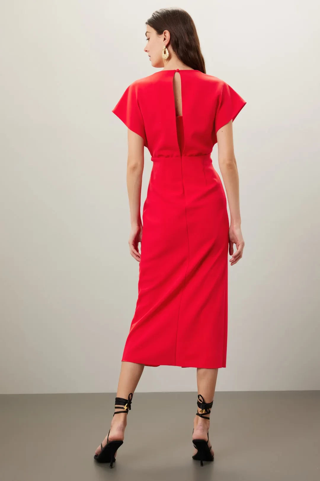 Chic Sheath Plunge Neck Cap Sleeve Keyhole Back Midi Length Plus Size Prom Dress