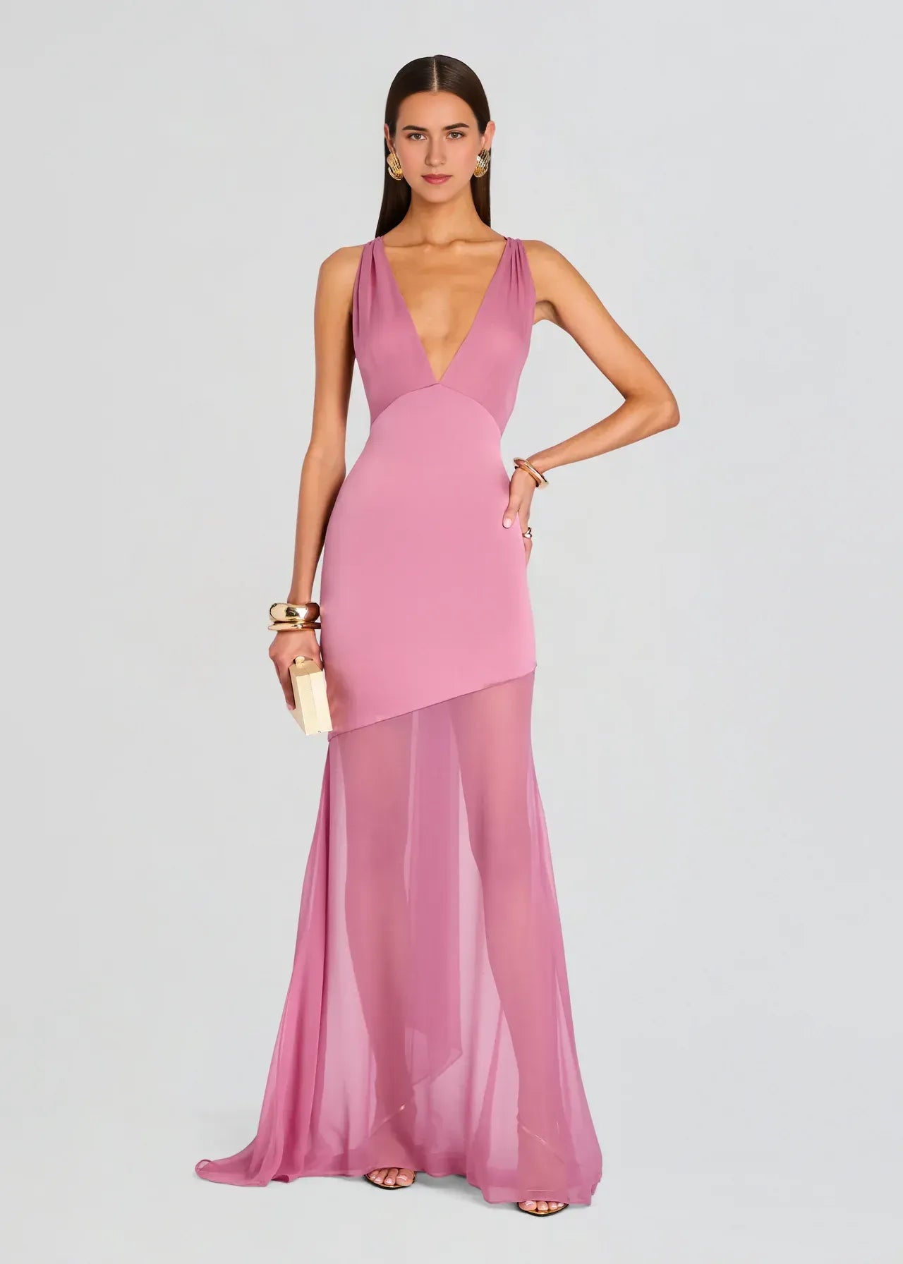 Chic Sheath Plunge Neck Sleeveless Crisscross Back Floor Length Plus Size Prom Dress