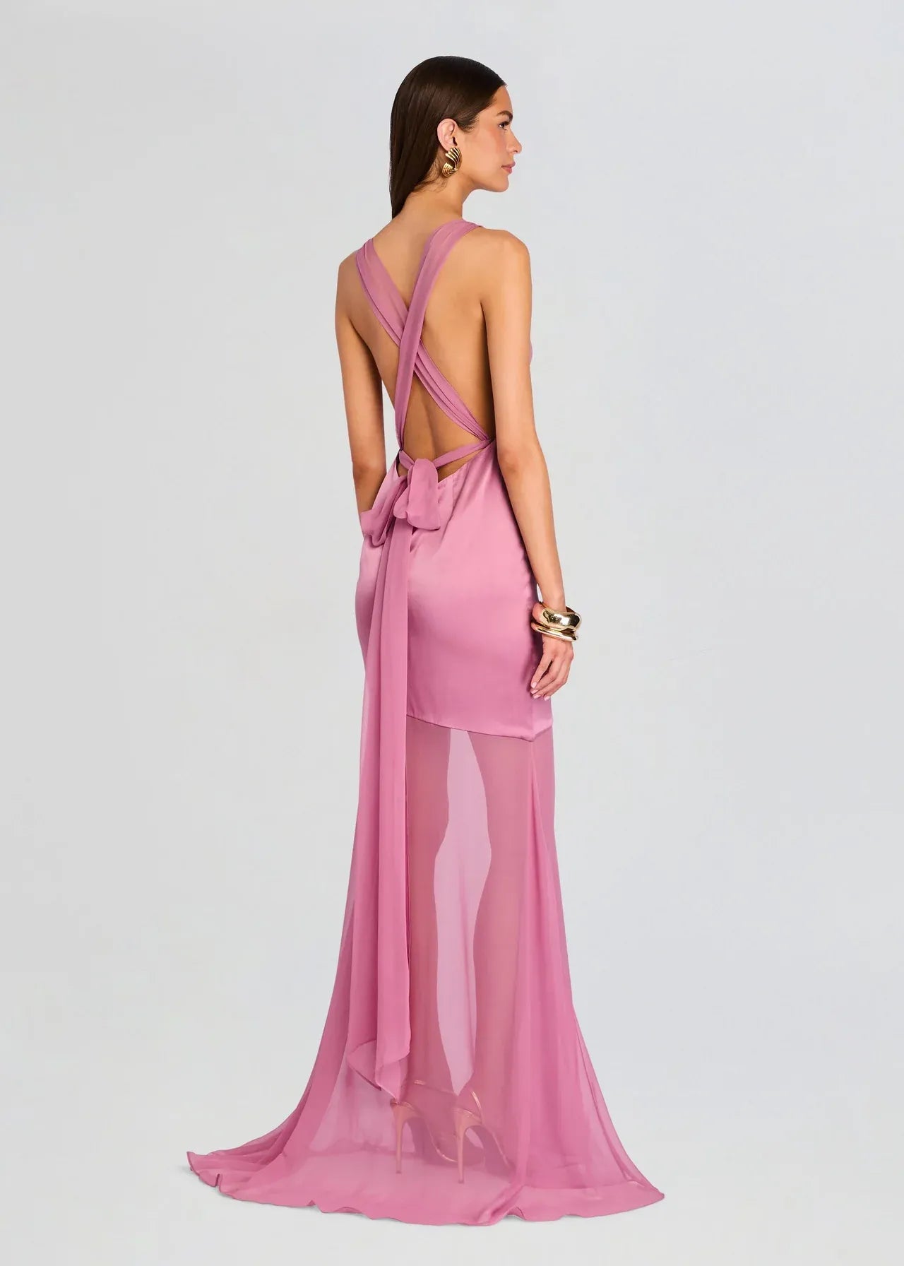 Chic Sheath Plunge Neck Sleeveless Crisscross Back Floor Length Plus Size Prom Dress