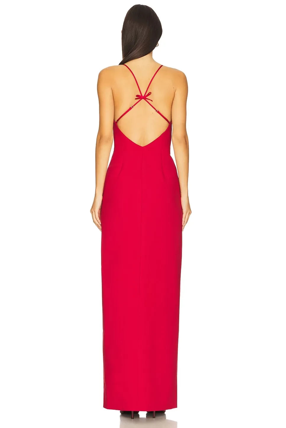 Chic Sheath Plunge V Neck Spaghetti Strap Cross Back Floor Length Evening Dress