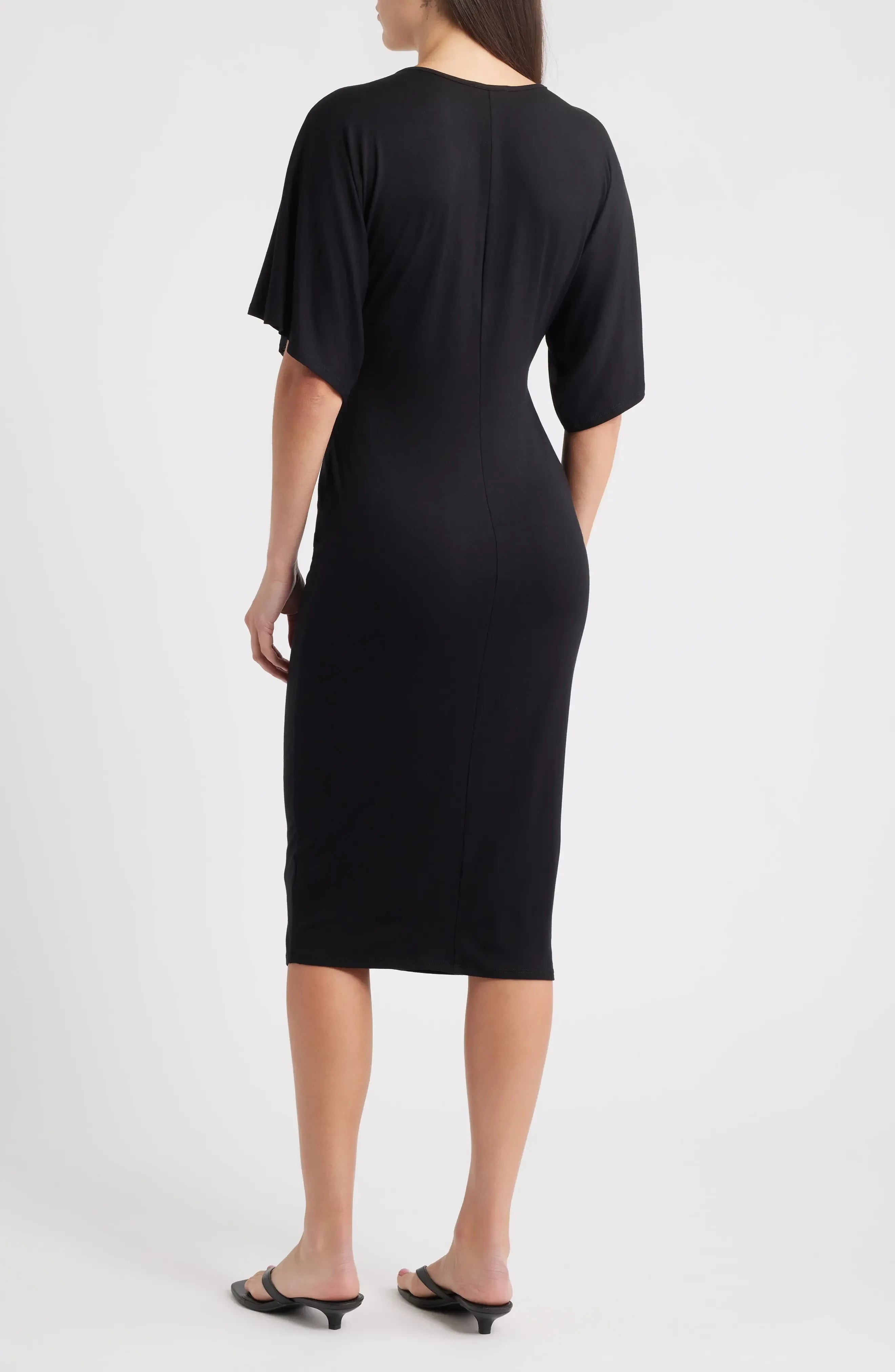 Chic Sheath Plunging V Neck Flutter Sleeve Zipper Back Knee Length Evening Dress