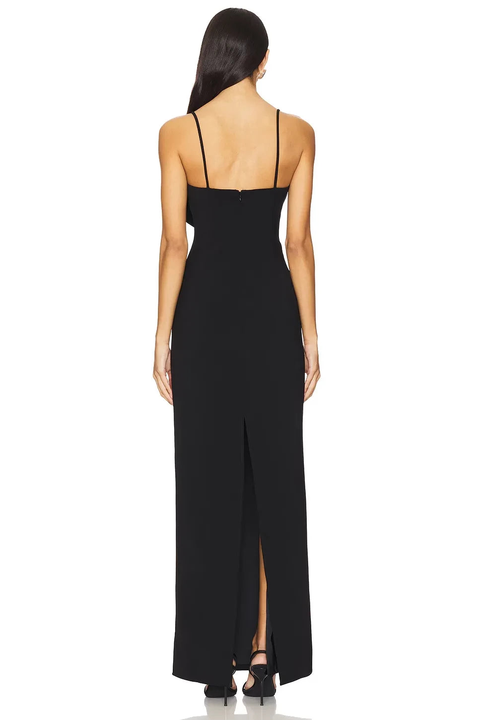 Chic Sheath Spaghetti Strap Sleeveless Bow Detail Slit Back Floor Length Evening Dress