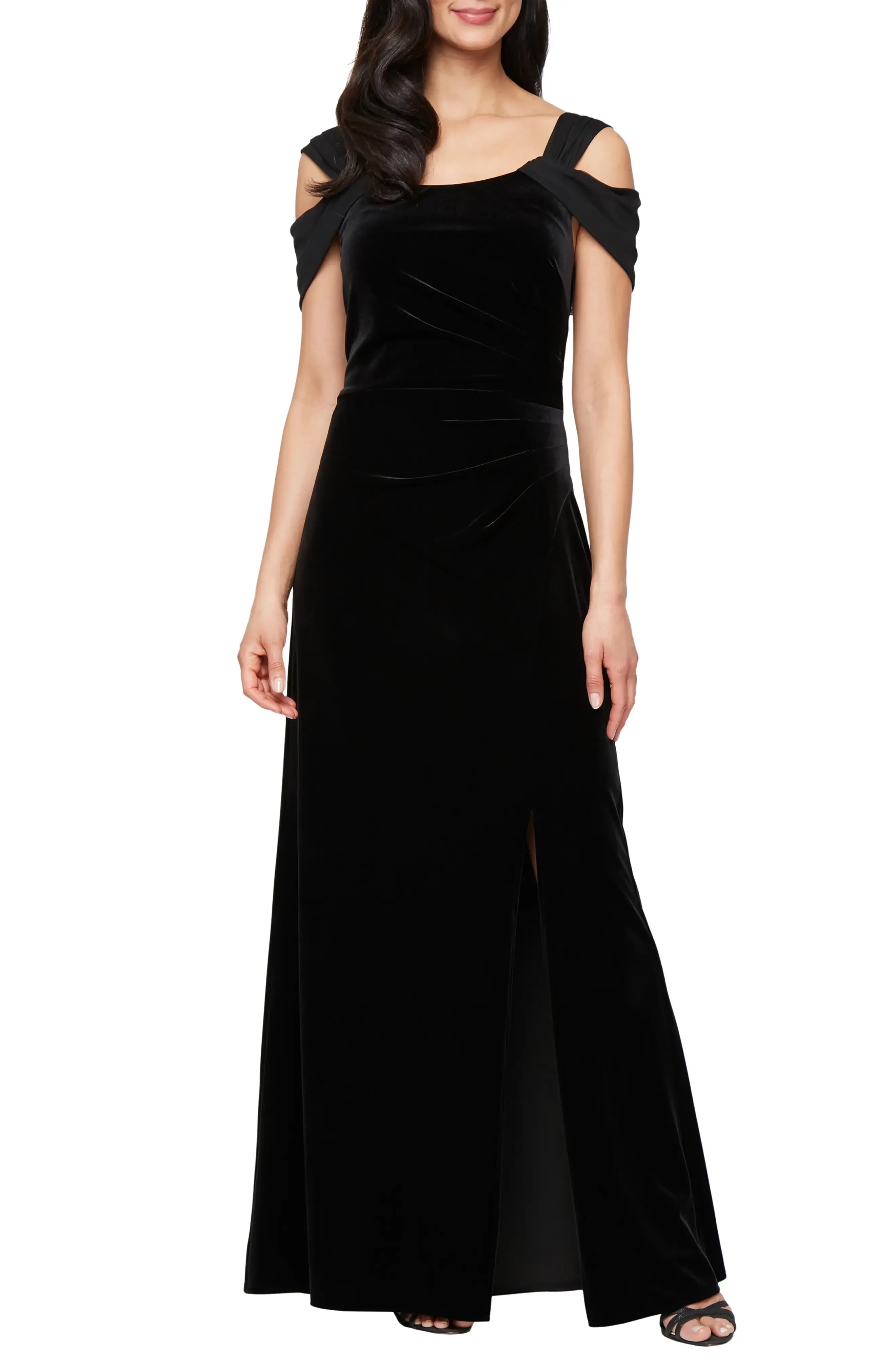 Chic Sheath Square Neck Cold Shoulder Ruched Back Floor Length Evening Dress