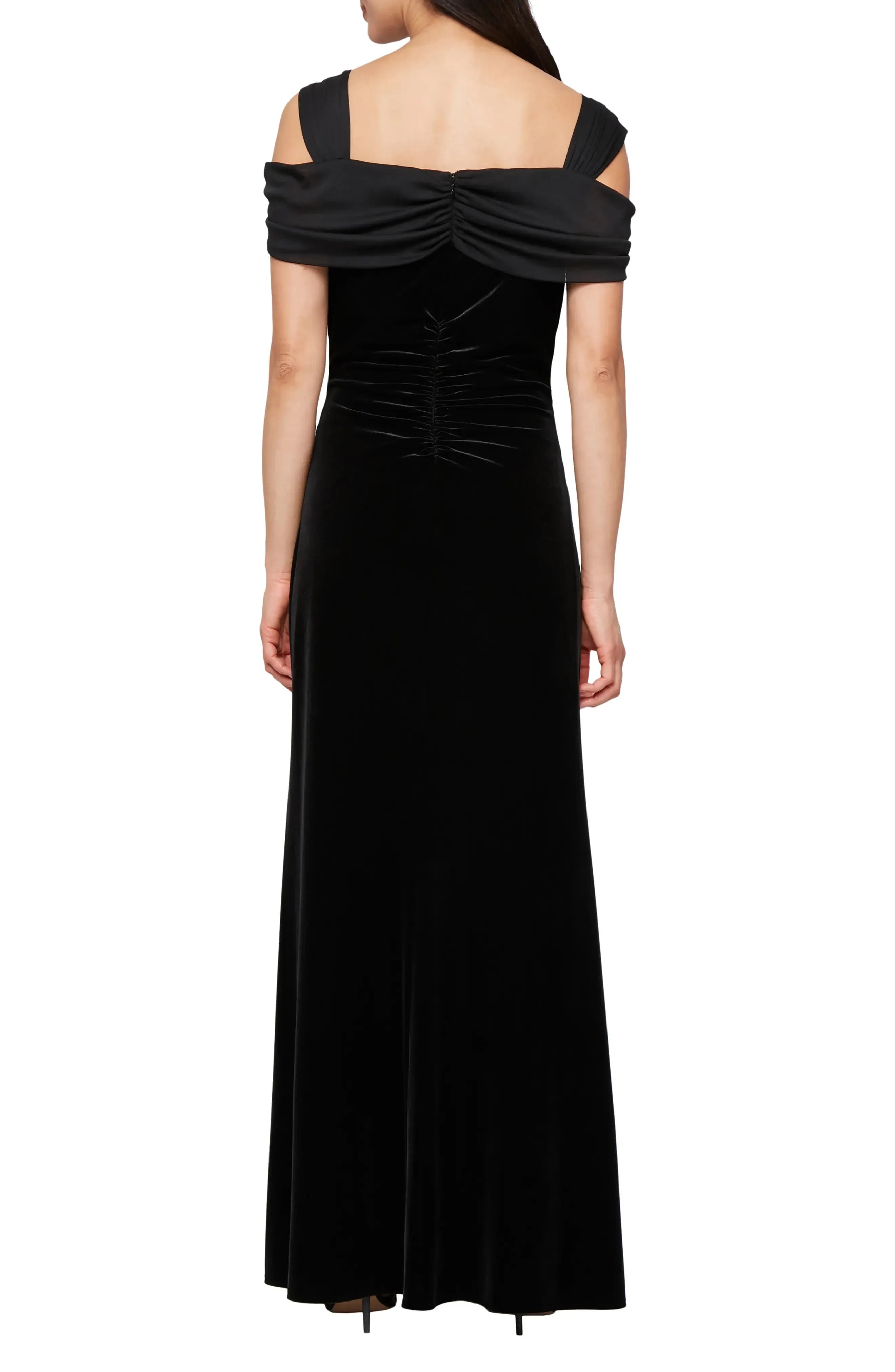 Chic Sheath Square Neck Cold Shoulder Ruched Back Floor Length Evening Dress