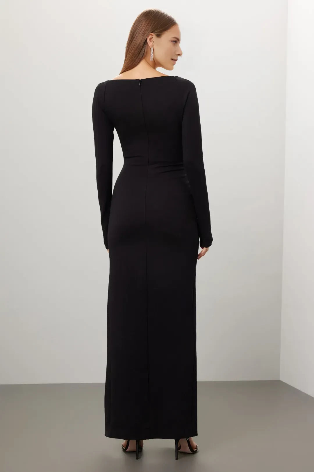 Chic Sheath Square Neck Long Sleeve High Slit Floor Length Plus Size Prom Dress