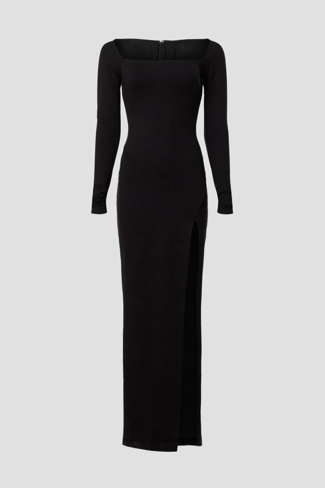 Chic Sheath Square Neck Long Sleeve High Slit Floor Length Plus Size Prom Dress