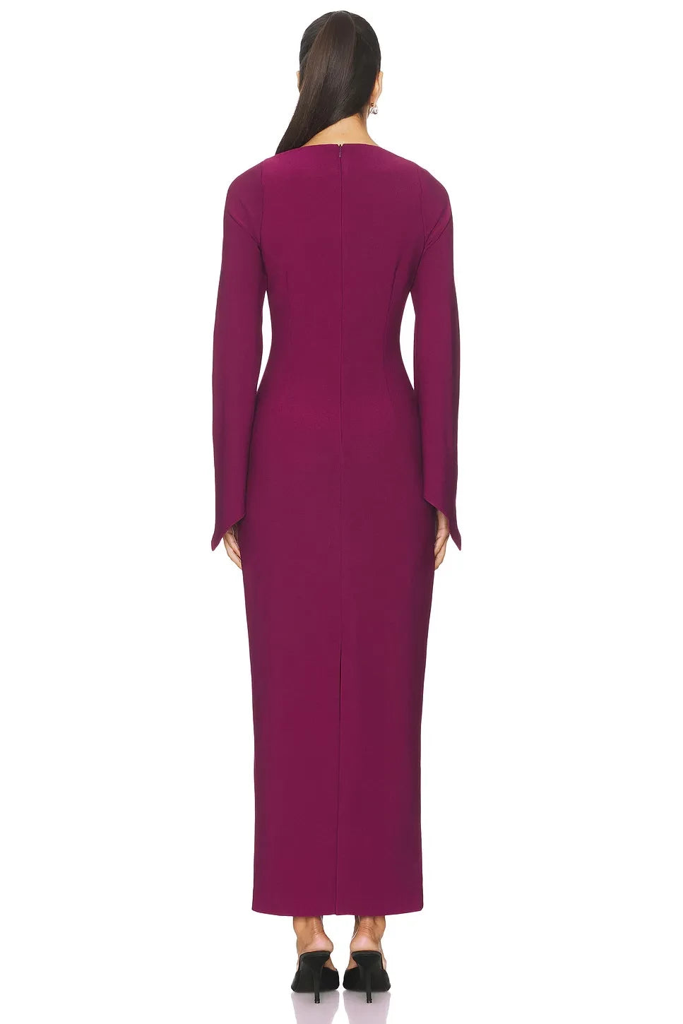 Chic Sheath Square Neck Long Sleeve High Slit Midi Length Prom Dress