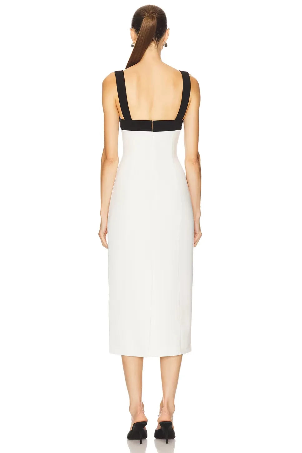 Chic Sheath Square Neck Sleeveless Contrast Back Midi Evening Dress