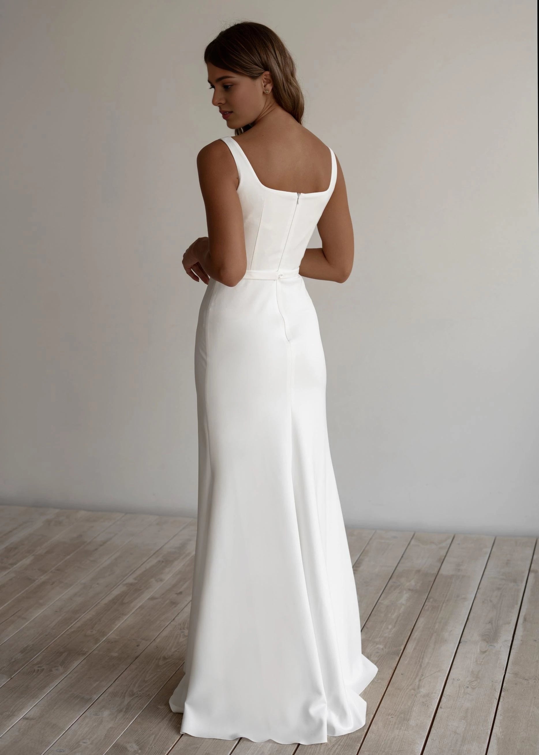 Chic Sheath Square Neck Sleeveless Lace Up Back Floor Length Wedding Dress