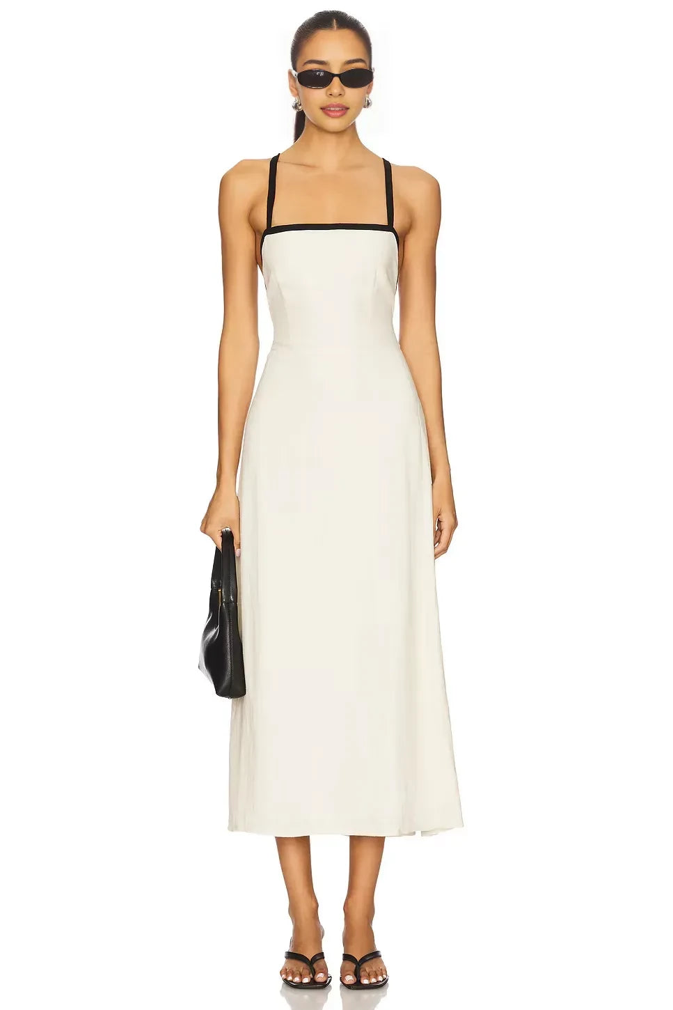 Chic Sheath Square Neck Sleeveless Lace Up Back Midi Length Evening Dress