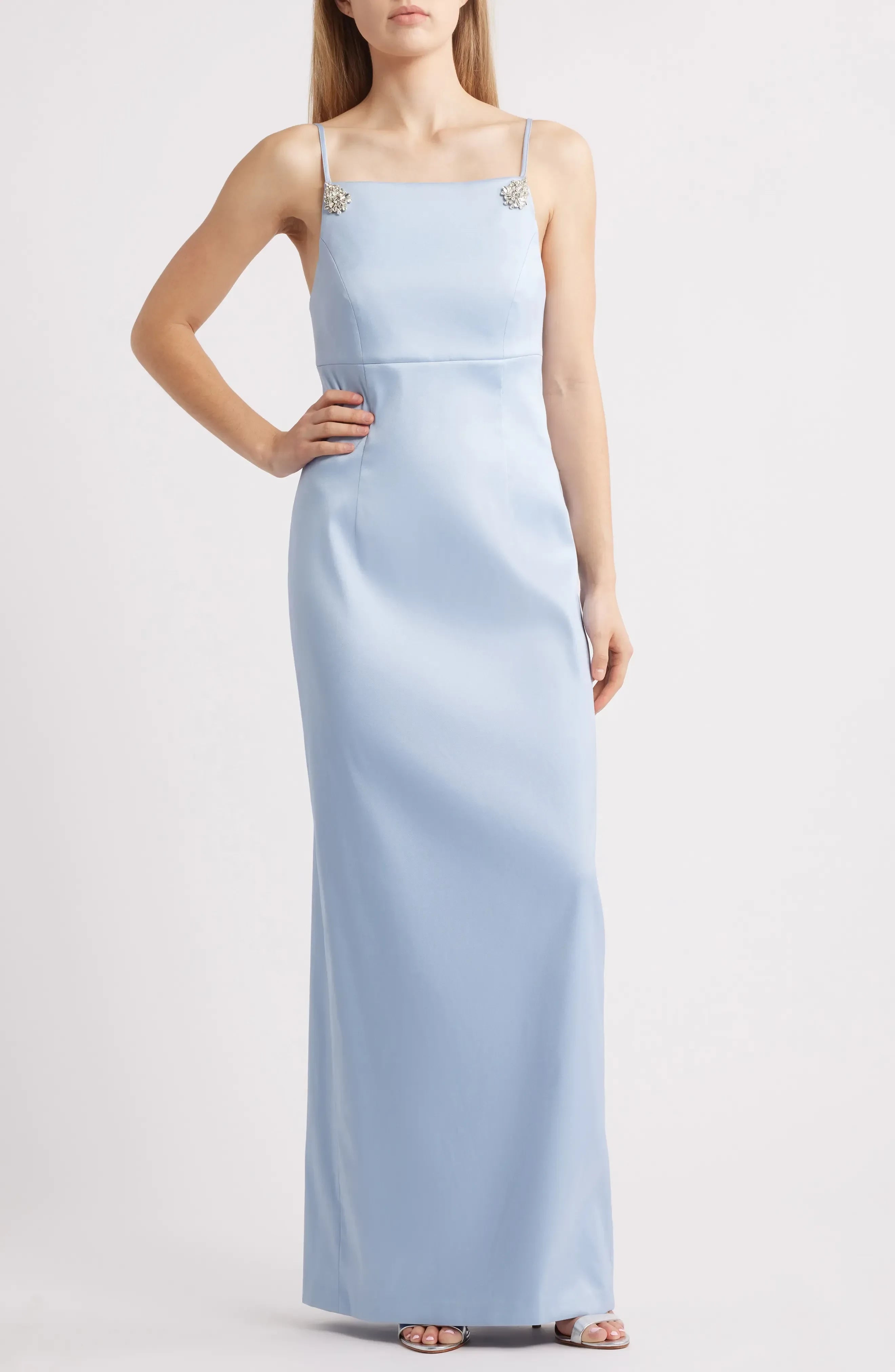 Chic Sheath Square Neck Sleeveless Open Back Floor Length Evening Dress