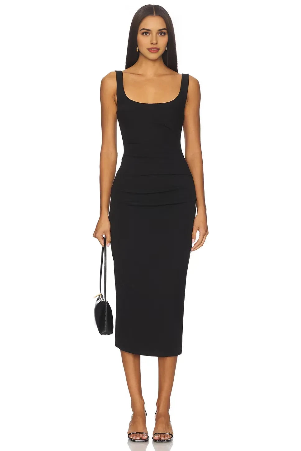 Chic Sheath Square Neck Sleeveless Open Back Midi Length Evening Dress