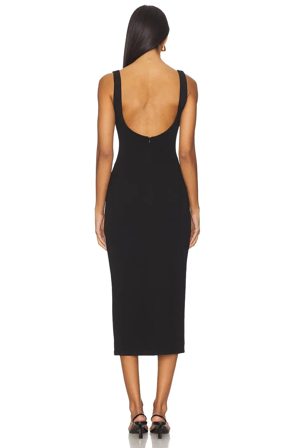 Chic Sheath Square Neck Sleeveless Open Back Midi Length Evening Dress