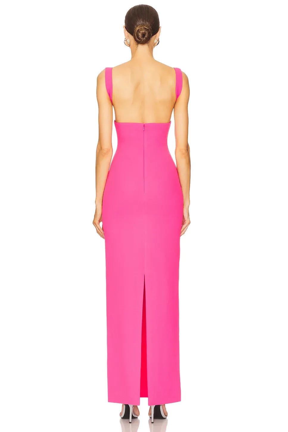 Chic Sheath Square Neck Sleeveless Open Back Slit Back Floor Length Evening Dress