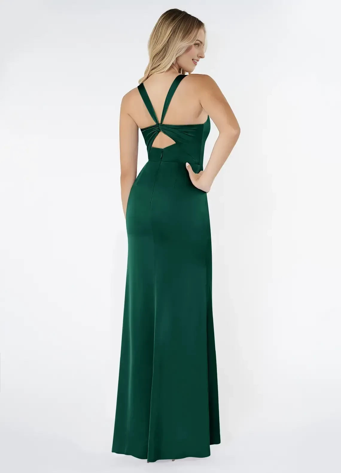 Chic Sheath Square Neck Sleeveless Twist Back Floor Length Bridesmaid Dress