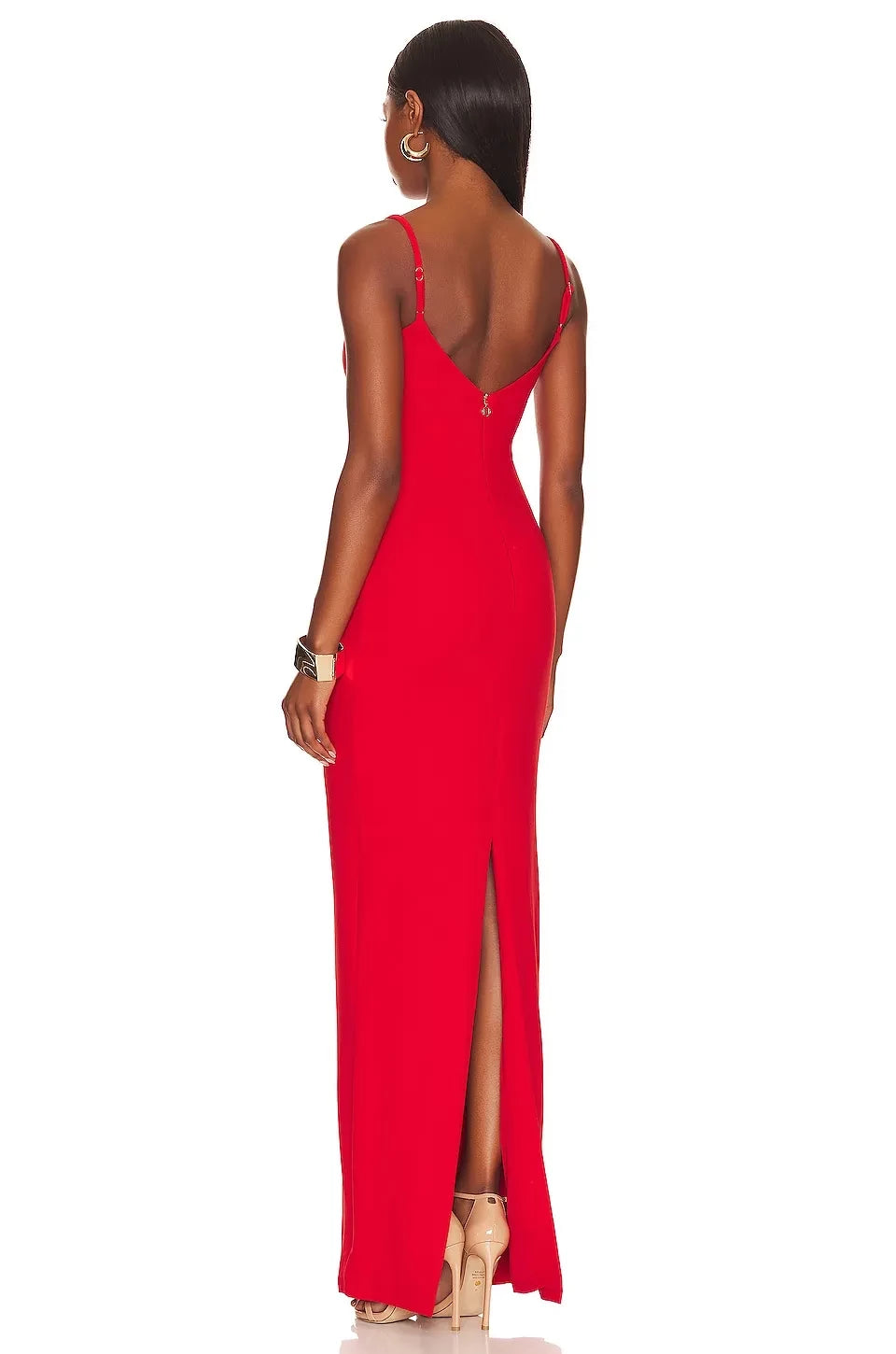 Chic Sheath Square Neck Sleeveless V Back Slit Front Floor Length Evening Dress