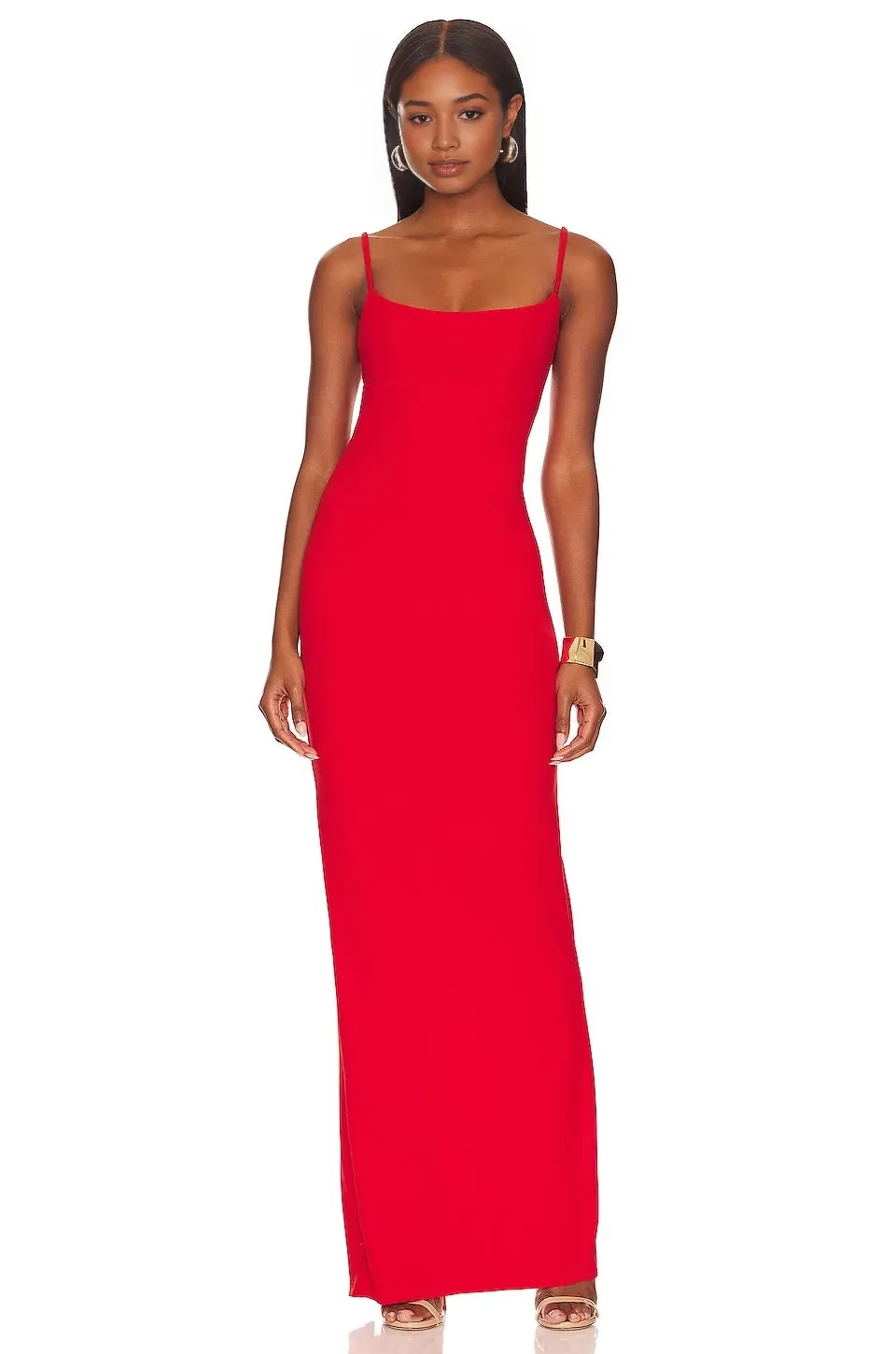 Chic Sheath Square Neck Sleeveless V Back Slit Front Floor Length Evening Dress