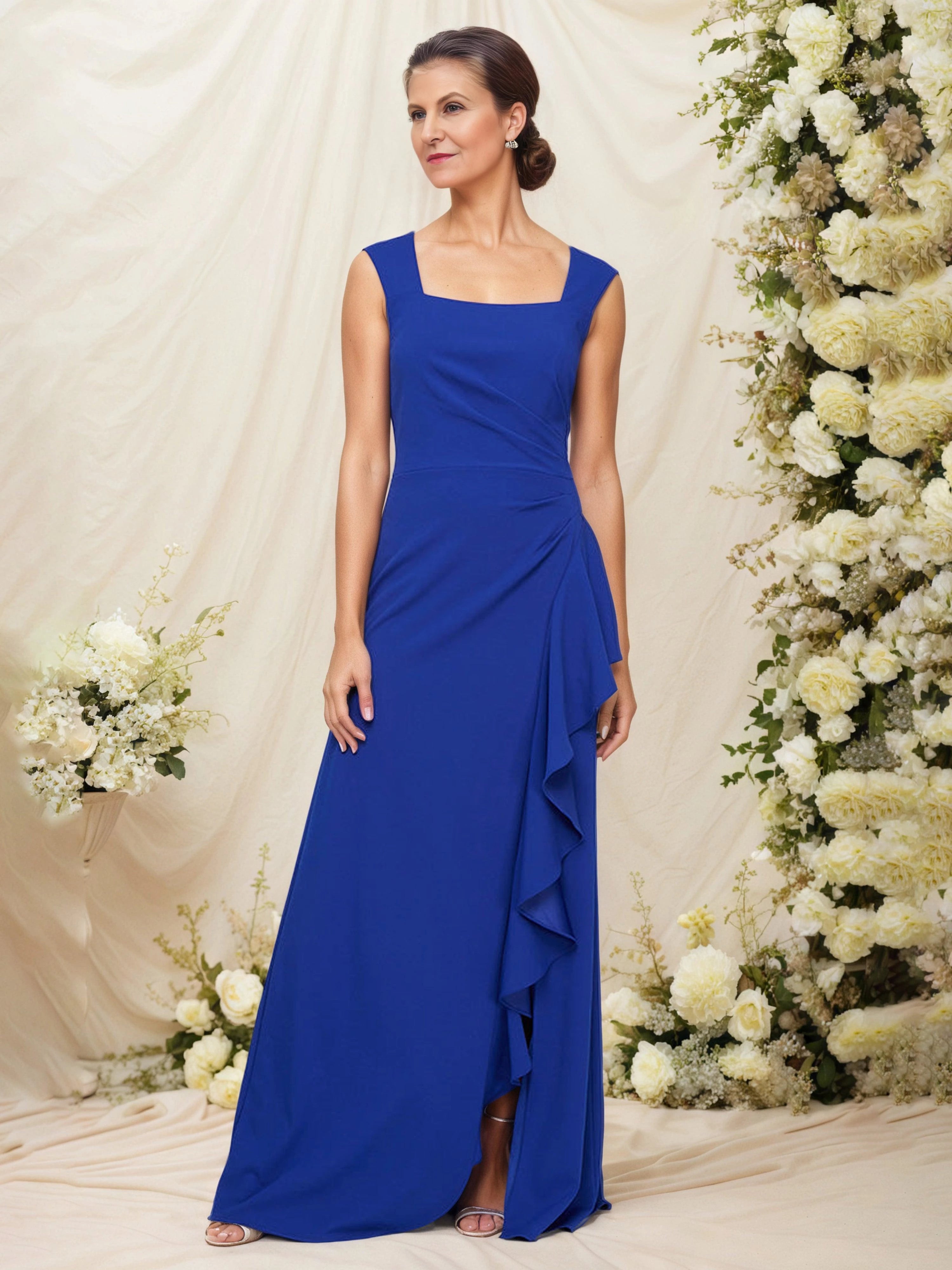 Chic Sheath Square Neck Sleeveless Zip Back Floor Length Mother of the Bride Dress